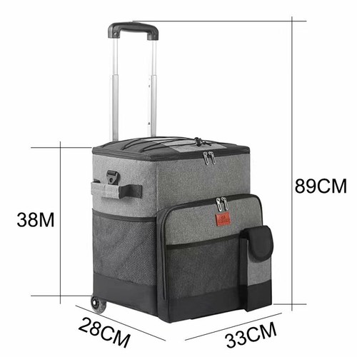 Super 32Litre Rolling Cooler with Cart cool bag foldable Grey and Black - Afbeelding 6 van 7