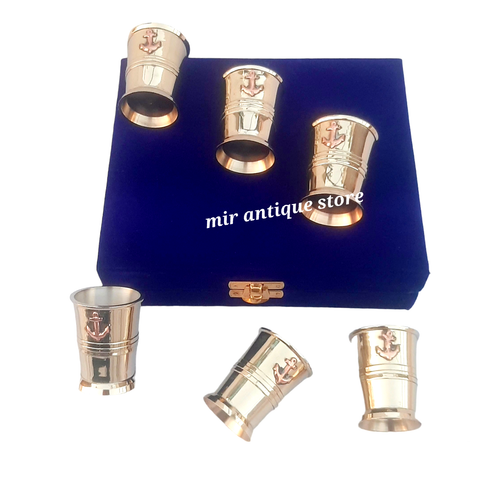 Brass Shot Glass with Anchor Drinking Wine Glass With Velvet Box Friends Gift - Picture 3 of 7