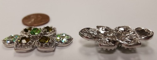 1 OLIVINE GREEN AB RHINESTONE FLORAL 38mm. SILVER ORNATE FILIGREE FINDING R827 - Picture 2 of 3