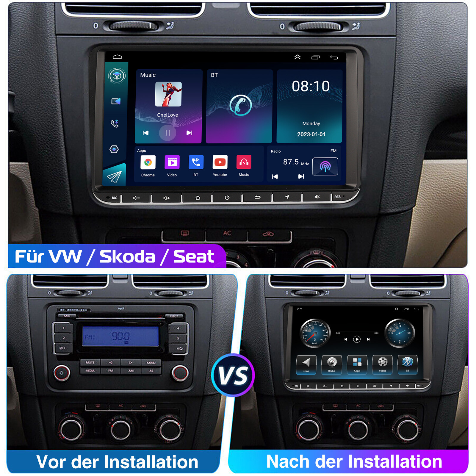 Carplay Android 13 Autoradio RDS GPS NAVIGATION Für VW GOLF 5 6 Plus Touran Polo