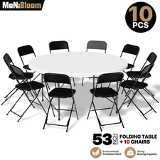[10 PACK FOLDING CHAIR+PICNIC ROUND TABLE SET]Restaurant Dining Seat Party Desk