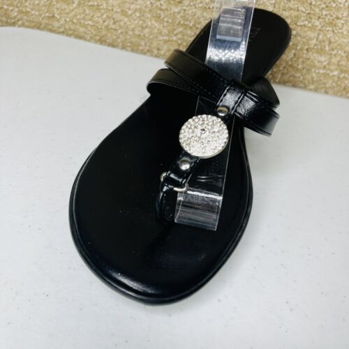 Sandalias italianas de cuero negras con cuña con tiras de estrás tanga sin cordones para mujer 9 - Imagen 4 de 7