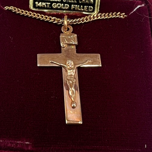 Vintage 14k Gold Filled Crucifix Necklace 20" Cable Chain Stainless - Picture 4 of 12