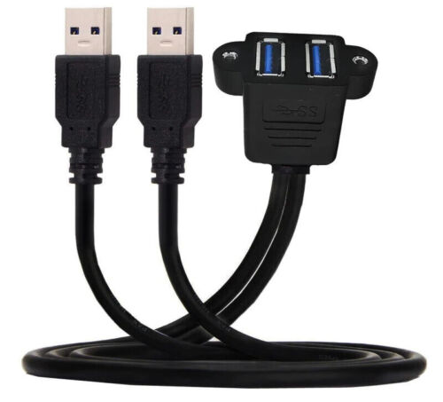Wonderwires Dual USB 3.0 A Male to Dual Female Screw Panel Mount Extension Cable - Picture 4 of 10