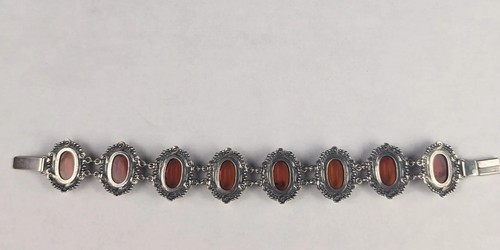 Pulsera de plata de ley panel ámbar 7,5" 14 mm ámbar grueso 925 vintage - Imagen 6 de 10