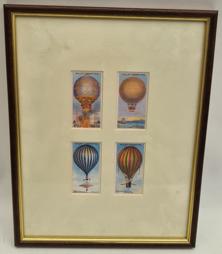 Vintage Framed Repro Cigarette Cards Wills Aviation Ballooning - Picture 1 of 2