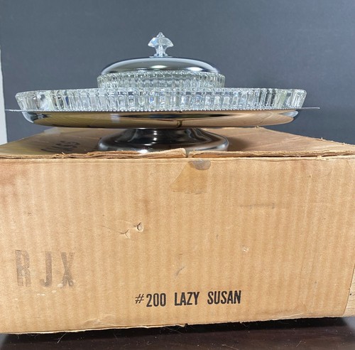 NOS Kromex MODE Lazy Susan 200 Sparkling Glass/Chrome c1950s USA 14"d Party Tray - Bild 9 von 13