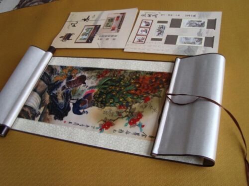 Gorgeous Chinese Peacock with Flora Painting Silk Scroll Wall Hanging Large - Picture 3 of 7