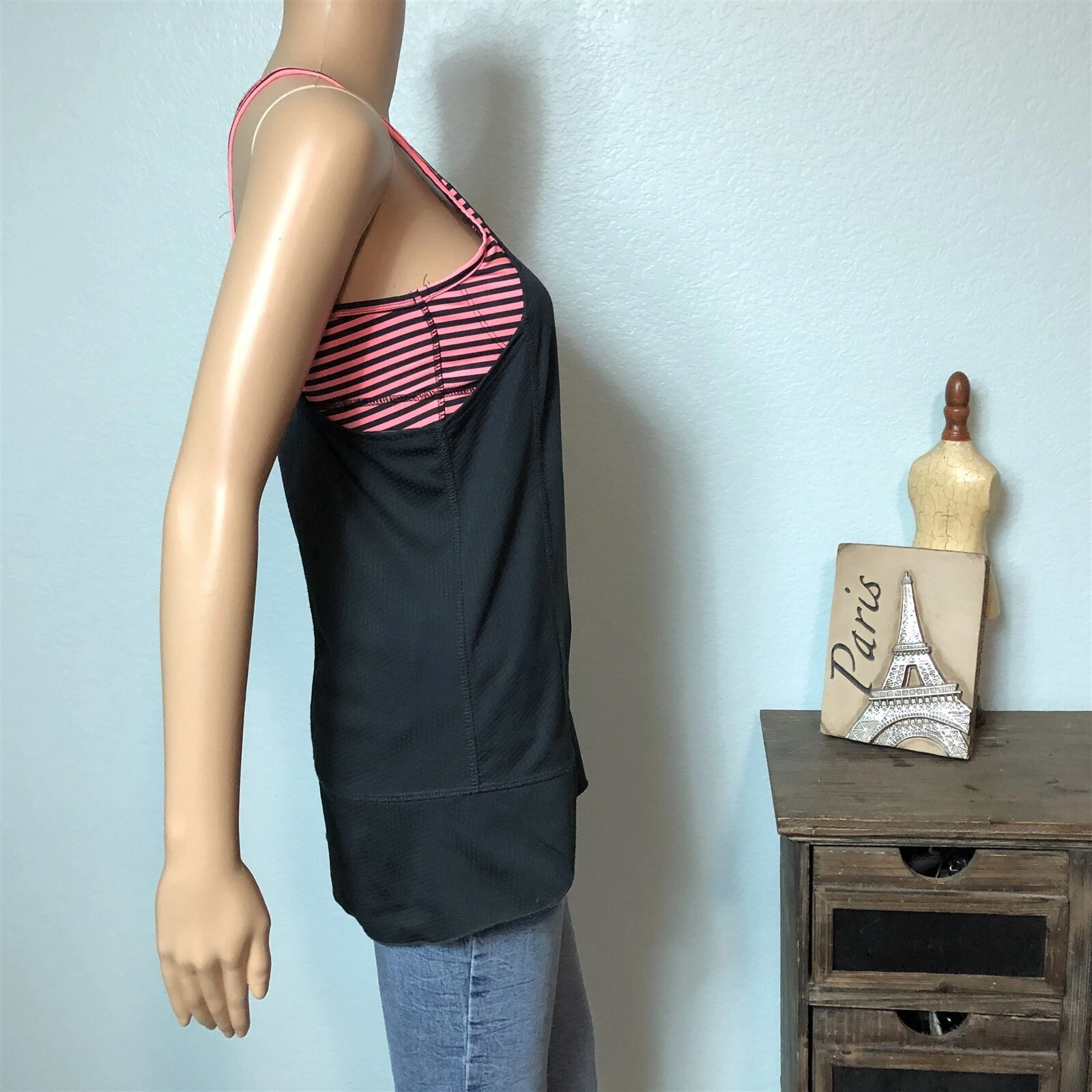 mpg workout shelf bra pink stripe racerback tank-top