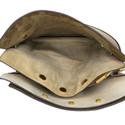 Tory Burch Lee Radziwill Cream Suede Leather Large Double Shoulder Bag - Picture 11 of 16