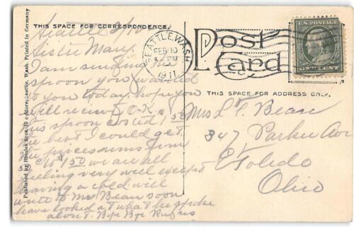 Holzfäller Zugszene, Seattle, WA handkoloriert 1911 Rhodes Bros antike Postkarte - Bild 2 von 2