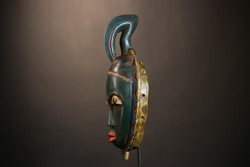 Máscara Guro Africana Tribal Tallada Madera Cara Verde Azul Amarillo Cresta Decoración-G4927 - Imagen 15 de 24