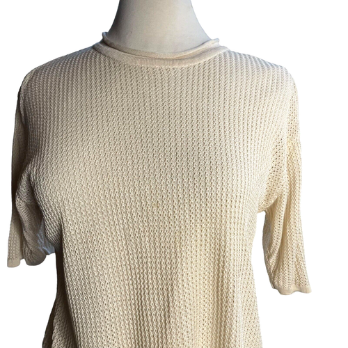 Vintage August Silk petite Size M/L ivory color mesh T Shirt short sleeve - Picture 10 of 12