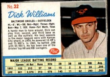 1962 POST CEREAL DICK WILLIAMS BALTIMORE ORIOLES #32  VG-EX X2437