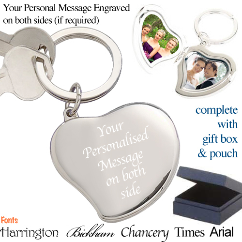 Personalised Engraved Silver Heart Locket Keyring Gift - Picture 1 of 1