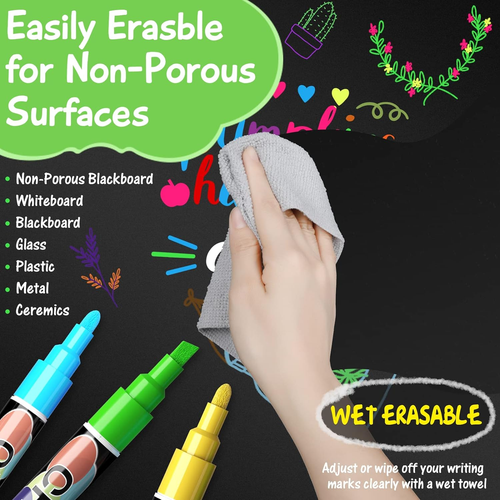 Liquid Erasable Chalk Markers Pens - 12 Colors Washable & Wet Erase Neon Makers - Picture 3 of 12