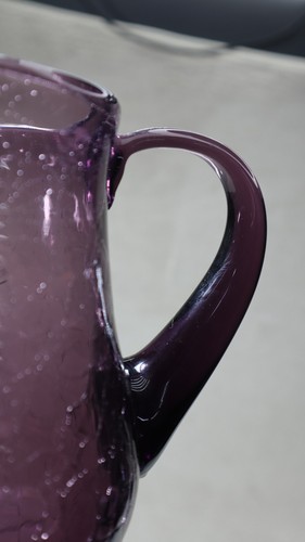 Crackle Glass Pitcher. 6 3/4" High - Purple - Picture 7 of 15