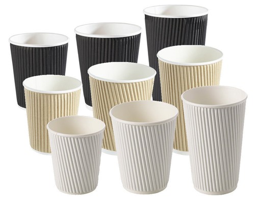Insulated Ripple Paper Cup Black White Or Brown Disposable Hot Drink Coffee Cups - Picture 1 of 12