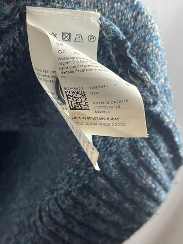 Hugo Boss Men's Finest Italian Yarn Wool Blend Slim Fit Henley Sweater XL Blue - Picture 8 of 12