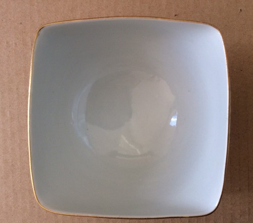 Schöne Vintage Floral Keramik Goldrand Quadrat Schüssel mit Löffel Made in Japan 3" hoch - Bild 4 von 12