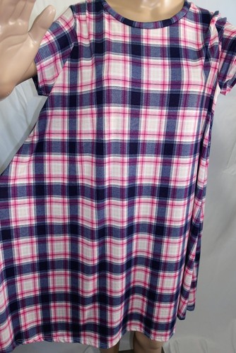 Poof Women's Plus Size 2x Pink Purple Blue Check T Shirt Summer Sun Dress - Picture 5 of 12