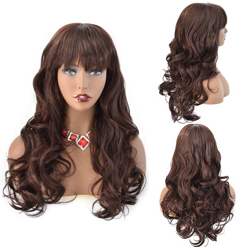 Long Wavy Women Wig Bangs Synthetic Black Brown Hair Cosplay Party Wigs 66cm US - Picture 15 of 28