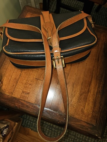 Vintage Dooney & Bourke Navy Blue Pebbled Leather Equestrian Crossbody Bag Purse - Picture 2 of 23