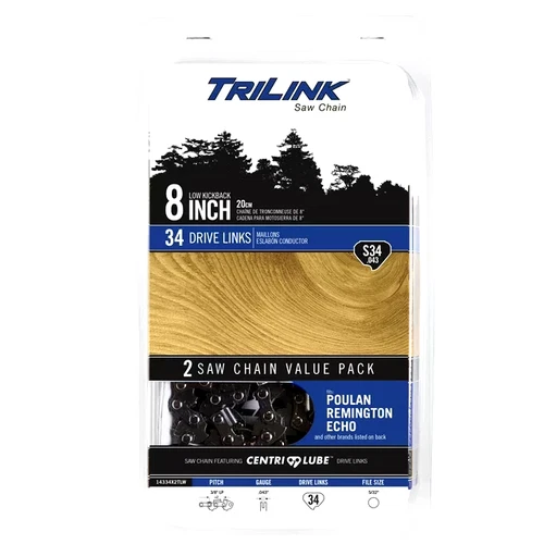 TriLink 8" Low Kickback Saw Chain S34 0.43 34 Drive Links 2 Pack