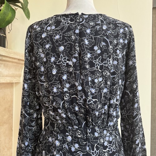 Parker Marengo schwarz Blumenmuster Langarm Stufen Rüschen Damen Gr. 8 Mini Boho Seide - Bild 10 von 21