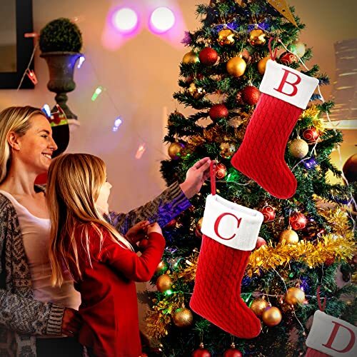 20 Incheshristmas Stockings with Initials, Large Embroidered Letter C Red - Picture 6 of 7
