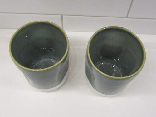 Lot 2008 Starbucks Green Indented Glaze ceramic Coffee cups mugs 8 oz-RARE - Picture 2 of 6