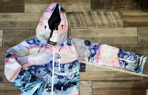 Gsou Snow Women Sz L Pink Blue Mountain Print One Piece Hooded Ski Suit NWT - Picture 6 of 12