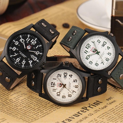 1x Men’s Military Leather Date Quartz Analog Army Casual Watches Wrist best H❁UK - Picture 2 of 12