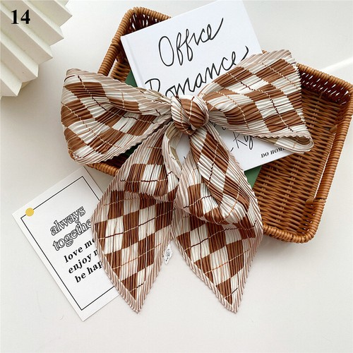 Women Pleated Neckerchief Silk Scarf Ribbon Tie Wrapped Bag Handle Hair Ban ^ - Picture 74 of 82