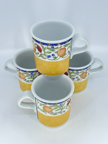 4 DANSK Umbrian Fiance Fruits Mugs w. Orange Band - Made in Thailand 15oz VTG - Picture 18 of 24