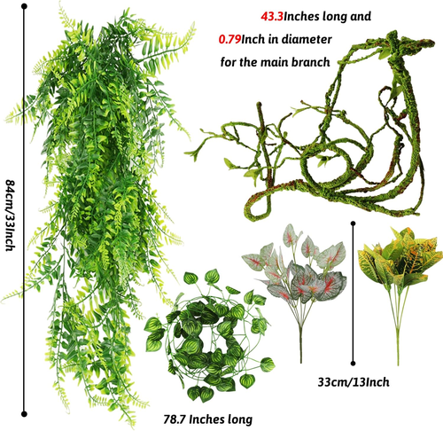 Reptile Plants, Terrarium Hanging Plant Vines Artificial Leaves Reptile Hide, Le - Picture 2 of 12
