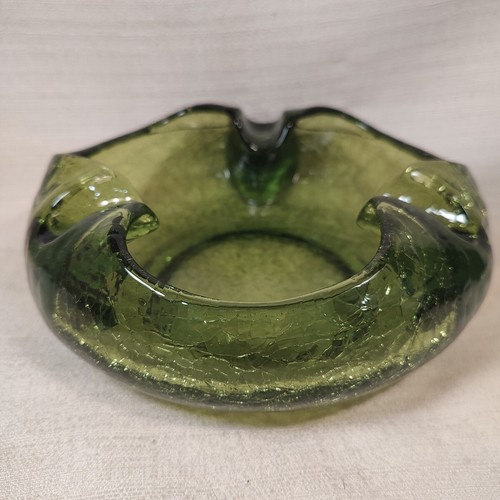 Vintage Viking Art Glass Green Crackle 7" Ashtray Cigars Cigarette Stunning EUC - Picture 10 of 15