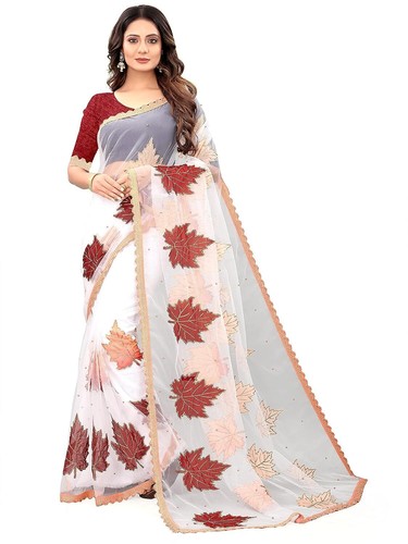 Women's Net Embroidery Patch work Saree for Special Festival - Picture 20 of 27