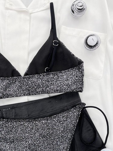 Silber Lurex Bikini Set Zweiteiler Badeanzug Glänzend Beachwear Damen Urlaub Outfit - Bild 12 von 14