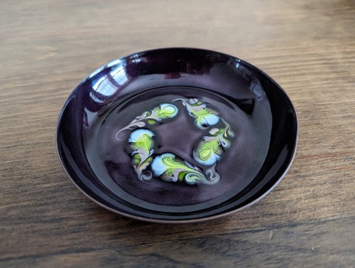 Rosel Bass Hand-painted Enamel Over Copper Israel Iridescent Trinket Dish 4.75"