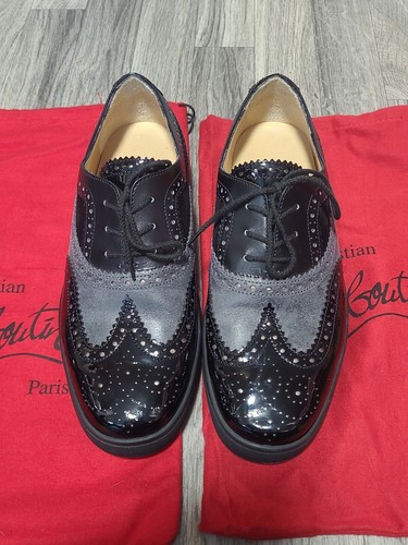 Christian Louboutin paris black Patent & Leather Golfito Wingtip men 9 wom 10.5 - Picture 3 of 12