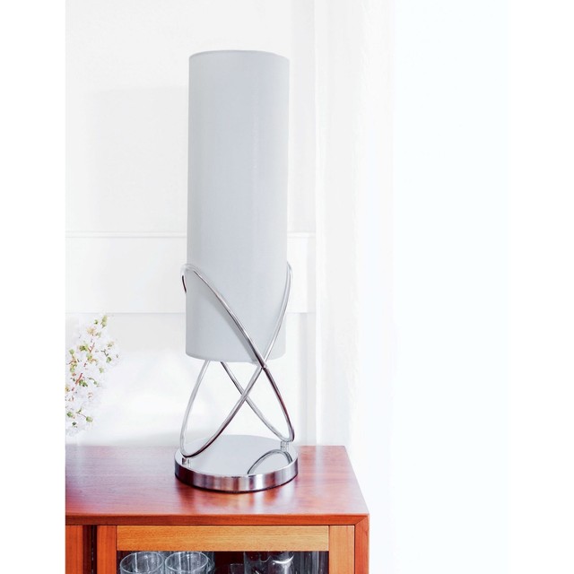 Ore International Table Lamp 24 In Silver Base White Cylindrical High Contemporary White Shade Silver Table Lamp