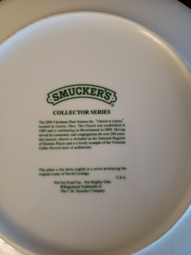 Smuckers Collector Series CHRISTMAS 2009 Plate Church In Aurora Ohio - Picture 4 of 4