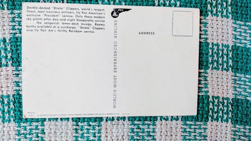 VINTAGE POST CARD DOUBLE-DECKED "STRATO" CLIPPERS PAN AMERICAN'S AIRLINERS - Picture 2 of 12