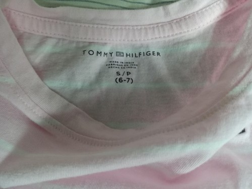 Tommy Hilfiger Short Sleeve Pink White Striped T Shirt Logo Girls Sz 6-7 - Picture 11 of 11
