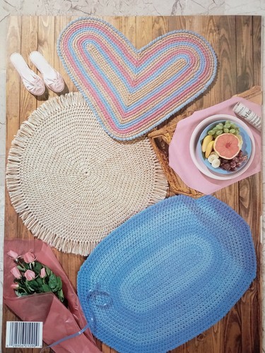 Leisure Arts Quick Crochet Throw Rugs #1090 VTG 1987 Watermelon Tartan Plaid - Picture 2 of 4