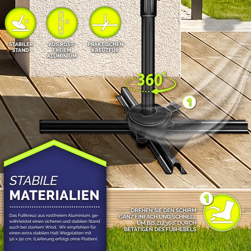 Parasol tillvex® 330 cm parasol parasol parasol de jardin parasol de marché balcon en aluminium NEUF - Photo 45/63