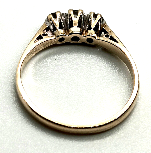 9CT YELLOW GOLD DIAMOND 3 STONE RING Vintage Hallmarked Engagement Small Size J - Picture 4 of 12