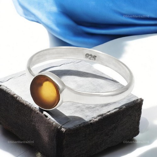Round Natural Carnelian Women Gift Handmade Band Art Deco Ring 925 Silver - Foto 6 di 9