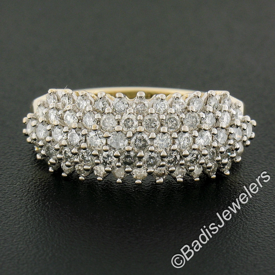 Estate 10K Two Tone Gold 1.0ctw Round Prong Set Diamond 5 Row Wide Band Ring - Image 2 of 4